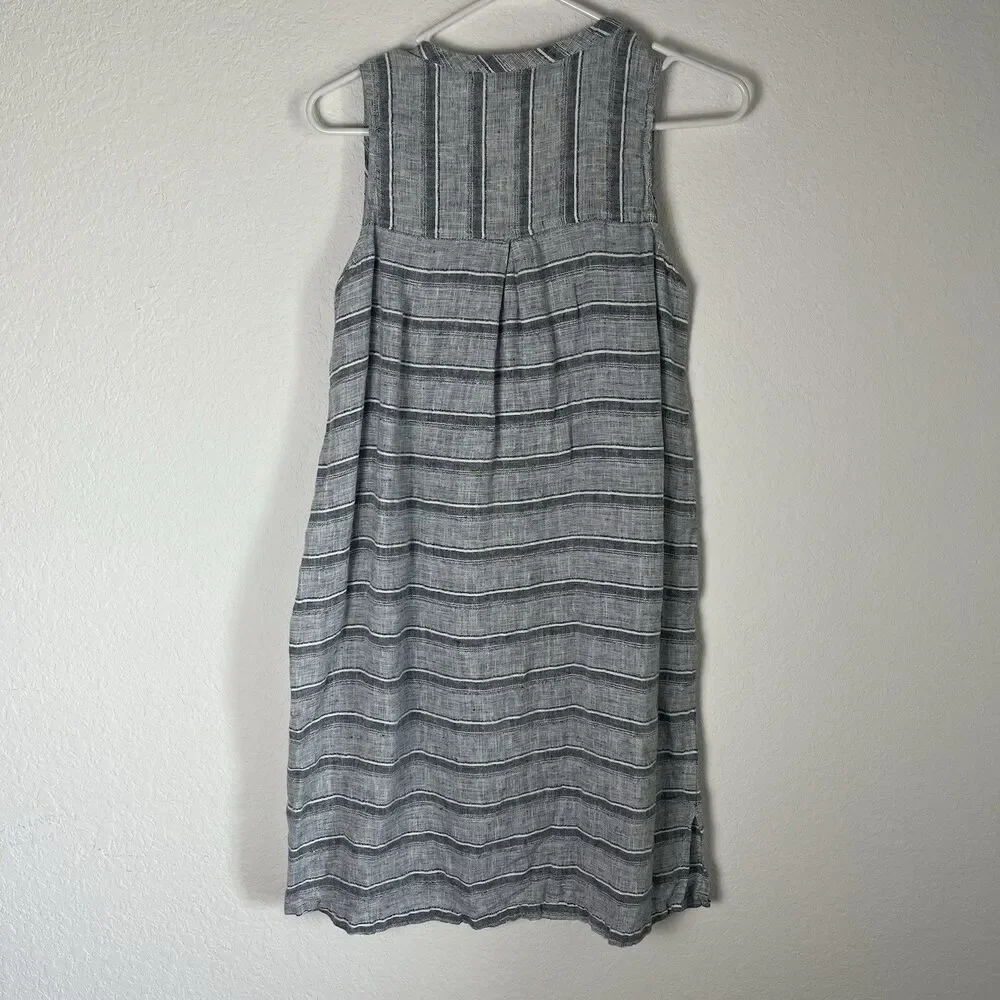 Habitat - Linen Black Striped Dress XS‎ Neutral Lagenlook 206​